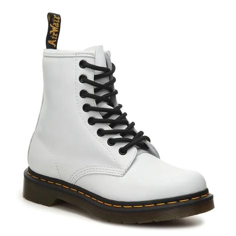 Dr. Marten’s 1460 Boot in White (with ribbon laces) White Dr Martens, White Doc Martens, Doc Marten Boot, Jadon Boots, Dr Martens White, Shoes Dr Martens, Doc Martens Boots, Rugged Boots, Patent Leather Boots