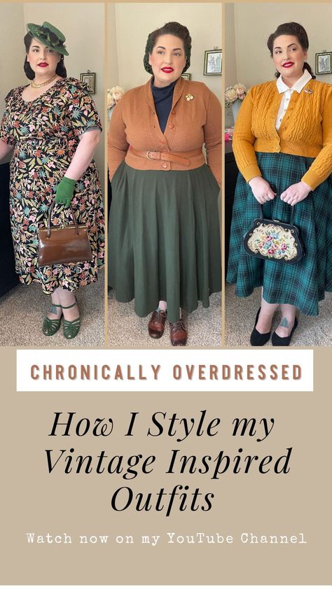 1940s Fashion Women Plus Size, 1940 Inspired Outfits, Vintage Dress Styling, 1950s Fashion Plus Size, Plus Size Vintage Clothes, 1940s Fashion Plus Size, Winter Rockabilly Outfits, Vintage Inspired Outfits 1950s, Granny Chic Fashion Plus Size