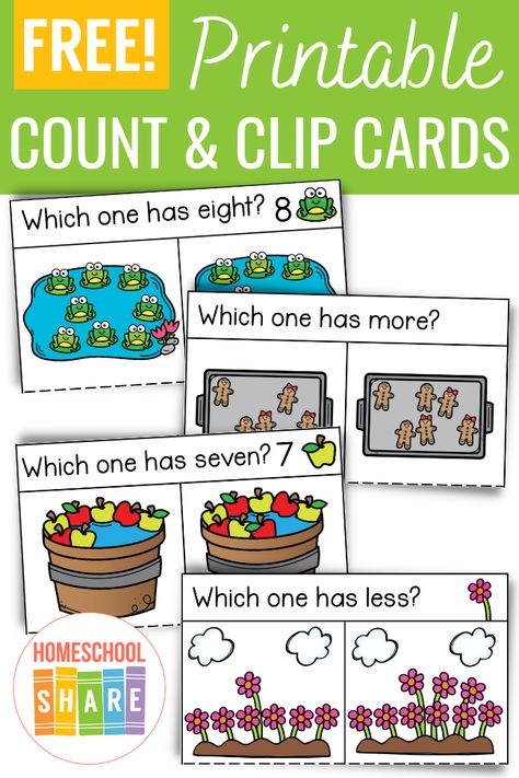 Counting Sets Kindergarten, Cvc Clip Cards Free, Letter Clip Cards, Count And Clip Cards Free, Addition Clip Cards, Teen Numbers Kindergarten, Daycare Curriculum, Online Cards, Preschool Math Games