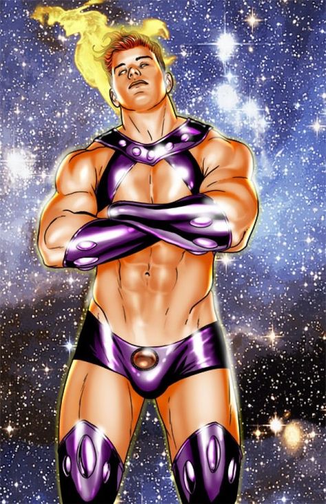 Joe Phillips Starfire What if they were boys? Male Starfire, Wonder Man Costume, Alternative Comics, Wonder Man, Wonder Boys, Gay Comics, Dc Comics Superheroes, Young Justice, Dc Characters