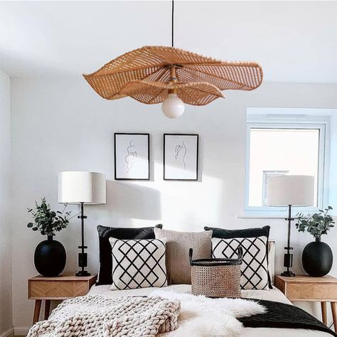 [FEATURES] 
 Absorbing Southeast Asian, Japanese, and Nordic cultures to create a unique rattan chandelier. This lamp is made of high-quality rattan, showing the shape of a lotus leaf, and has two layers of shade. Perfect for the living room, bedroom, dining room, kitchen island, entryway, and other spaces as a decorative light. Rattan Art, Rattan Light, Bamboo Chandelier, Elegant Life, Rattan Weaving, Rattan Light Fixture, Rattan Chandelier, Handmade Lampshades, Bamboo Light