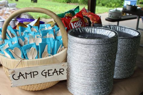 Campfire Birthday Party, Camping Birthday Party Ideas, Happy Camper Birthday Party, Camping Theme Birthday Party, Campfire Party, Camping Theme Birthday, Glamping Party, Camp Gear, Camping Theme Party