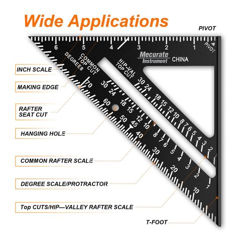 Broader numbers than other brands, easy to read and lightweight. Strong and durable for many shop uses!Must have for carpenters! #speedsquare #carpentry #diy #square Rafter Square, Speed Square, Carpenters Square, Amazon Canada, Carpentry Diy, Shop Tools, Garage Tools, Metal Projects, Measurement Tools