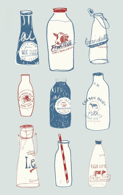 Exploring Drawing, Milk Drawing, Kitchen Illustration, Vintage Milk Bottles, Milk Brands, Advertising Logo, Bottle Drawing, Digital Paper Free, Typography Hand Drawn