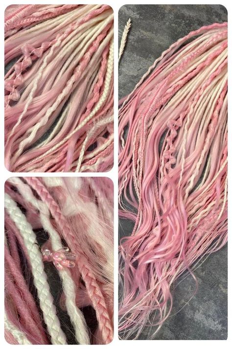 Fairy Braids, Pink Synthetic Dreads, Pink Hair Extensions, Pink Dreads, Fake Dreads, Dread Braids, Synthetic Dreadlocks, Long Hair Color, Synthetic Dreads