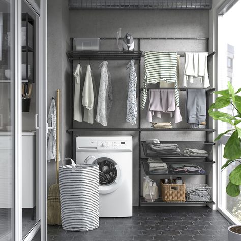 BOAXEL laundry combination, anthracite, 647/8x153/4x79" - IKEA Ikea Laundry, Laundry Room Hacks, Laundry Room Lighting, Laundry Room Flooring, Ikea Food, Laundry Room Cabinets, Laundry Room Inspiration, Laundry Decor, Organization Furniture