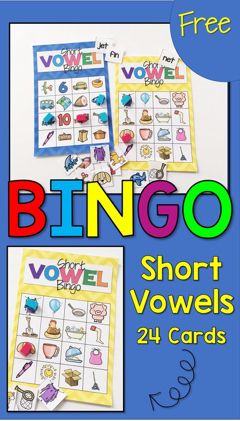 Short Vowel Games, Short Vowel Activities, Vowel Activities, Word Bingo, Literacy Programs, Phonics Games, Phonics Kindergarten, Teaching First Grade, First Grade Reading