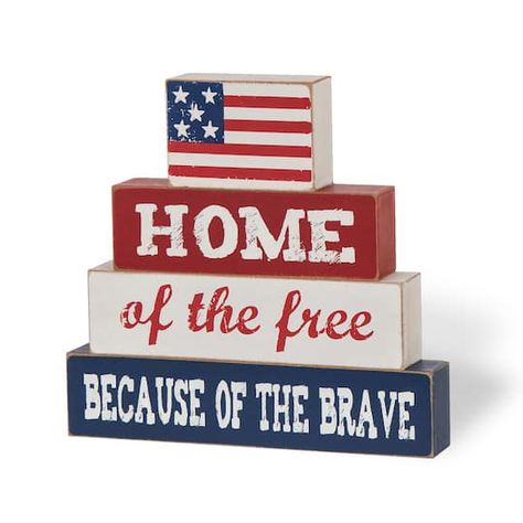 Glitzhome® 8.5" Wooden Patriotic Sign Table Décor Patriotic Words, Deck Table, Fourth Of July Decorations, Patriotic Sign, 4th July Crafts, Wooden Words, Standing Table, Fourth Of July Decor, Patriotic Crafts