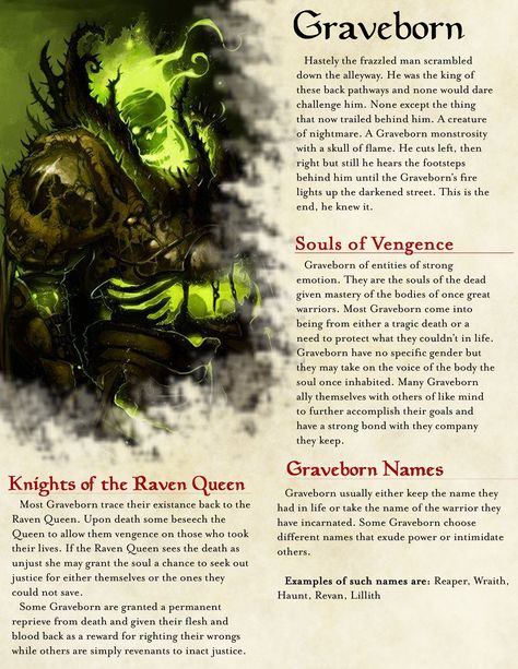 Page 1 of 2 of my Homebrew Graveborn Race balanced for DND 5E Rare Dnd Races, Dnd Homebrew Races, Dnd 5e Races, Homebrew Races, 5e Races, Homebrew Classes, Dm Tools, Dungeons And Dragons Races, D D Races