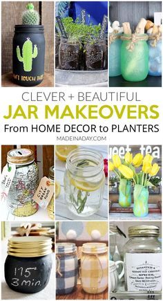 Homemade Vase, Mason Jar Projects, Wine Bottle Diy Crafts, Diy Jar Crafts, Mason Jar Crafts Diy, Wine Bottle Diy, Mason Jar Gifts, Glass Mason Jars, Mason Jar Lighting