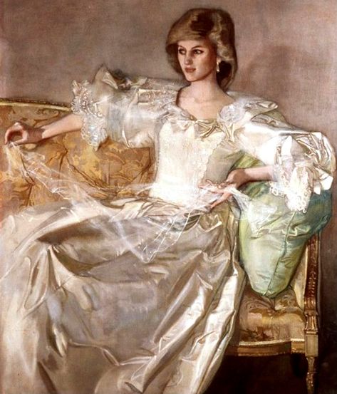 Portrait of Diana Princess of Wales (in her wedding dress) by John Stanton Ward (British), oil on canvas, genre: Portraiture, 1984 #DianaPrincessOfWales #JohnStantonWard Diana Wedding Dress, Princess Diana Wedding, John Ward, Photos Rares, Prins William, Diana Wedding, Prins Harry, Diana Princess Of Wales, Princes Diana