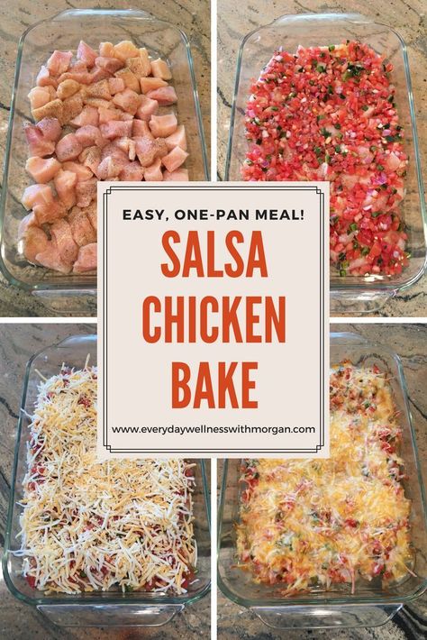 Dec 11, 2018 - This Salsa Chicken Bake is an easy and quick meal the entire family will love! It is naturally low calorie, low carb, and high in protein. Plus it all cooks in one pan in just 30 minutes! It is also meal prep friendly! Salsa Chicken Bake, Salsa Chicken, Resep Diet, Chicken Bake, Carb Meals, Think Food, Meals Recipes, Low Carb Dinner, Diet Keto