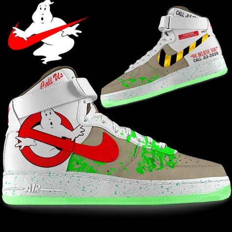 Design idea for custom Ghostbusters Nike Kicks Custom Jordan Shoes, Custom Sneakers Diy, Futuristic Shoes, Nike Kicks, Custom Painted Shoes, Custom Shoes Diy, Nike Shoes Girls, Custom Kicks, Nike Fashion Shoes