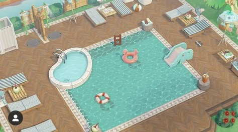 Pool Acnh Code, Beachy Animal Crossing Island, Acnh Pool Tile Code, Acnh Pool Area Ideas, Acnh Pool, Animale Crossing, Pool Tile Designs, Moon Blanket, Beach Path