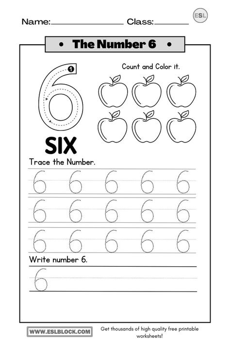 Number 6 Worksheet, Teaching Kids Letters, Types Of Sentences Worksheet, Number Worksheets Kindergarten, Preschool Number Worksheets, Tracing Worksheets Free, Worksheet Preschool, 20 Number, Mathematics Worksheets