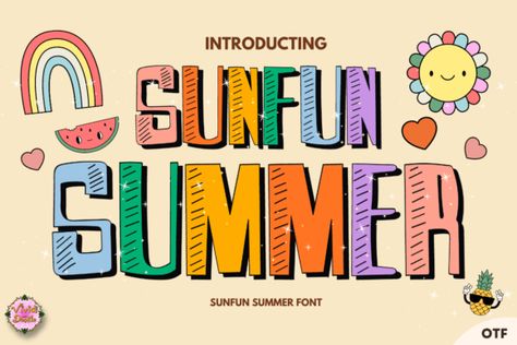 Introducing Sunfun Summer — a vibrant and modern typeface designed to capture the essence of the summer season. This lively alphabet is perfect for creating posters, invitations, headers, titles, gr... Sun Font, Nautical Fonts, Sci Fi Fonts, Summer Font, Casual Fonts, Advanced Typography, Contemporary Fonts, Holiday Fonts, Light Font