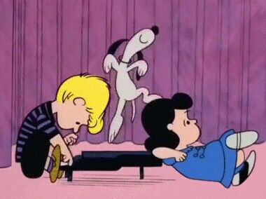 Schroeder playing piano & Lucy  leaning on a piano with snoopy dancing art Charlie Brown Piano, Animated Dance, Gifs Snoopy, Snoopy Gif, Snoopy Happy Dance, Snoopy Dance, Woodstock Snoopy, Sally Brown, Lucy Van Pelt