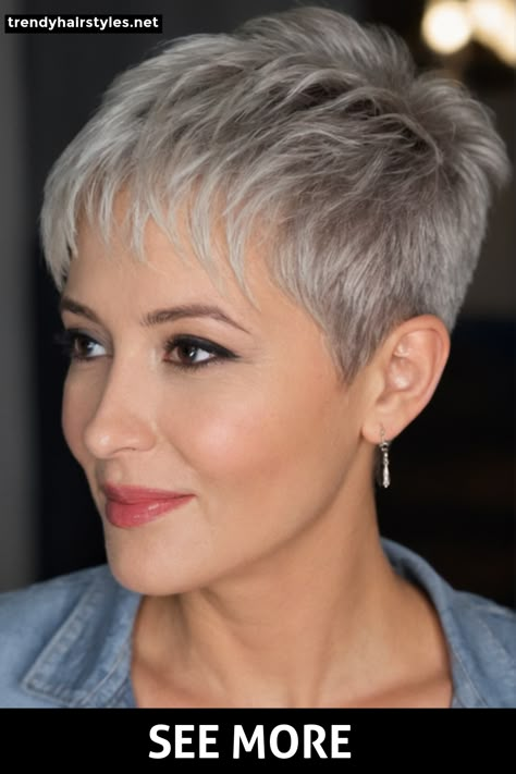 Very Short Blonde Hair, Classic Short Hair, Gray Hair Women, Pixie Hair Cuts, Pixie Haircut Styles, Pixie Haircuts For Women, Grey Hair Styles, Short Hair Back, Short White Hair