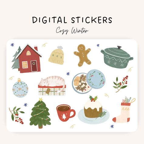 Digital planner stickers Cozy Winer, Goodnotes pre-cropped stickers, digital illustration, hand drawn illustrations, Christmas clipart Christmas Clipart, Digital Sticker, Journal Planner, Digital Planner, Sticker Sheets, Cute Stickers, Planner Stickers, Digital Illustration, Digital Scrapbooking