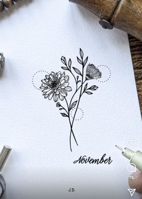 Tattoo November Flower, Chrysanthemum Simple Drawing, November Chrysanthemum Tattoo, November And December Flower Tattoo, Flower Tattoos November, Mums Flower Tattoo, November Tattoo Ideas Symbols, November Birth Flower Tattoo Chrysanthemums, November Flower Tattoo Chrysanthemums