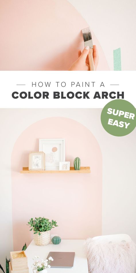 Boho Colorblock Wall, Paint Arch Nursery, Painted Arch With Round Mirror, Arch Trio Wall Paint, Painted Arch Wall Nursery, Home Office Mural Wall, Paint One Wall Different Color, Wall Murals Painted Bathroom, Boho Arch Painting