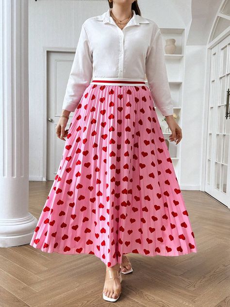 Belted Skirt, Heart Prints, Fabric Heart, Skirt Belt, Plus Size Skirts, Skirt Outfits, Fashion Online Shop, Plus Clothing, All Over Print