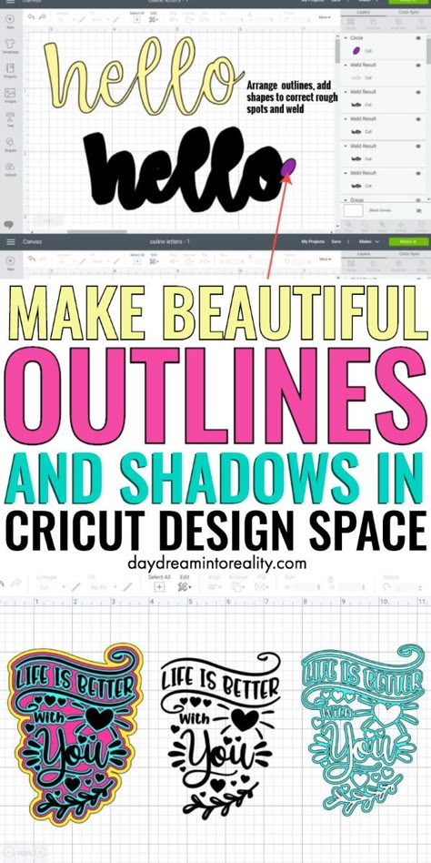 Learn how to make beautiful and smooth outlines in Cricut Design Space. This method renders 100% excellent, smooth, and superb quality, and it will work with any SVG file you get your hands on.  #CricutDesignSpace #mirrorandflip #Cricut #CricutDS Cricut Tips And Tricks, Cricut Crafts Ideas, Silhouette Cameo Crafts, Cricut Hacks, Finding A Hobby, Silhouette Cards, Cricut Expression, Cricut Air, Hobbies To Try