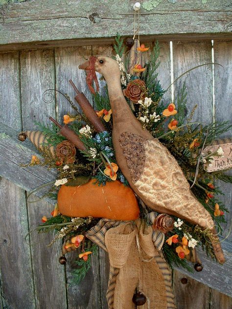 Primitive Blue Ticking Star Fall Harvest Turkey Pumpkin Cattails | eBay Primitive Turkey Pattern, Primitive Turkey Sewing Pattern, Primitive Thanksgiving Crafts, Turkey Wreaths, Primitive Turkey, Primitive Thanksgiving, Needle Punching, Turkey Wreath, Summertime Crafts