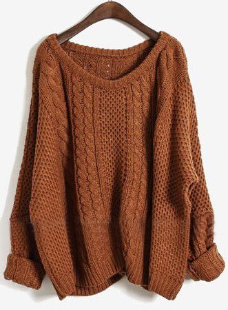 Coffee Batwing Long Sleeve Pullovers Sweater - Sheinside.com Clothes Tops, Big Sweaters, Winter Mode, Grunge Look, Long Sleeve Pullover Sweater, Stil Inspiration, Cotton Shirts, Soft Grunge, Oversized Sweater