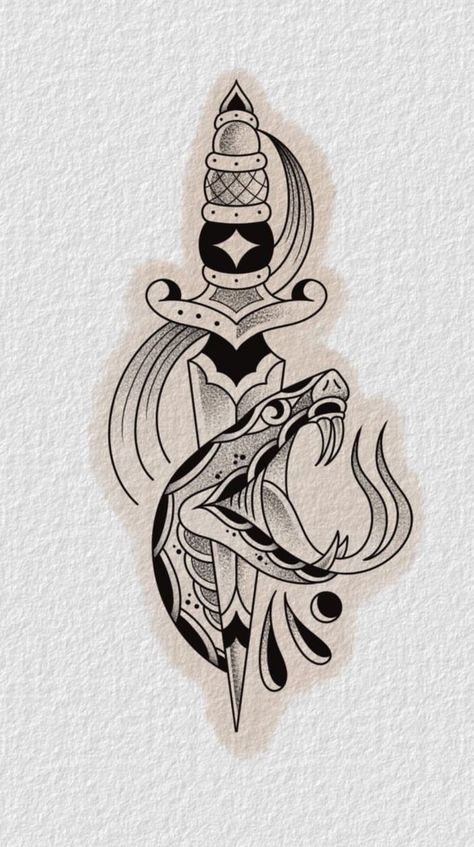 Scales Tattoo Design, Old School Black Tattoo, Snake Flash Tattoo, Oldschool Tattoo Black, American Traditional Snake Tattoo, Neotraditional Tattoo Flash Art, American Traditional Dagger, American Traditional Tattoo Art, Old School Traditional Tattoo