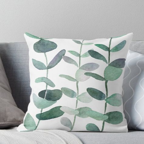 Green Throw Pillow, Sage Green Bedroom, Watercolor Eucalyptus, Painting Green, Green Throw, Green Throw Pillows, Botanical Painting, Green Pillows, Painted Clothes