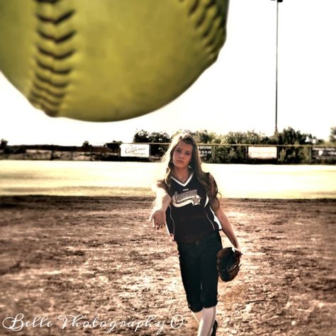 No clue how to get that shot without breaking a camera but really cool! Softball Sports Photography, Softball Pictures Poses Individual Pitcher, Softball Photoshoot, Girls Softball Portraits, Softball Action Shots, Softball Photography Action, Baseball Action Shots Sport Photography, Softball Poses, Softball Pictures Poses