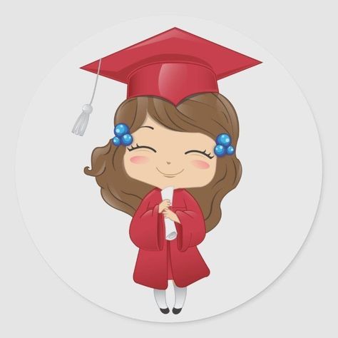 Graduation Cartoon, Graduation Images, Graduation Cards Handmade, Graduation Stickers, Kids Graduation, Girl In Red, Embroidery Patterns Free, Girl Stickers, Graduation Cap