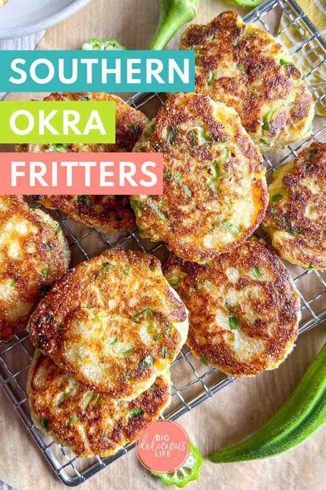 Fried Okra Patties Recipe, Breaded Okra Recipes, Okra Patties, Fried Okra Patties, Southern Okra Recipes, Fresh Okra, Fried Okra Recipe Southern, Okra Fritters, Southern Comfort Food Recipes