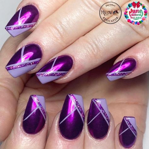 Purple Silver Nails Designs, Nail Designs Violet Purple, Dressy Nails, Simple Purple And Silver Nails, Dark Purple And Silver Nails, Purple And Silver Gel Nails, Purple And Silver Nails, Purple Nail Art Designs, Elegant Touch Nails