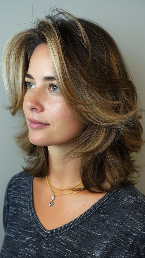 28 Trendy Feathered Haircuts to Reinvent Your Style Short Hair Feather Cut, Short Layered Hair With Highlights, Layers For Short Length Hair, Shoulder Length Hair With Layers Choppy, Short Feathered Haircuts, Lob Haircut With Layers, Feathered Lob, Layered Lob Haircut, Trendy Lob Haircut