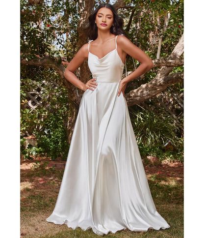 Cinderella Divine  White Liquid Satin Bridal Dress White Dresses Satin, Cowl Neck Aline Wedding Dress, White Silk Bridesmaid Dresses, Simple Silk Wedding Dress Satin, White Silk Wedding Dress, Simple Silk Dress, Satin Bridal Dress, Ivory Satin Dress, Divine White