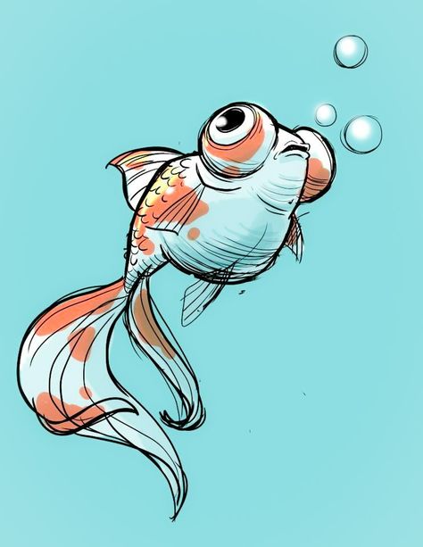 Fish Character Design, Fish Character, Goldfish Art, Drawing Animals, Fish Drawings, 캐릭터 드로잉, Arte Inspo, Dessin Adorable, Arte Animal