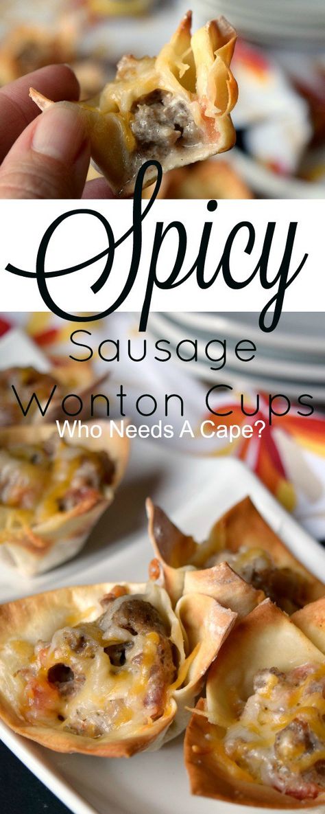 Let the party begin with tasty Spicy Sausage Wonton Cups. Little bites of deliciousness that will liven up your appetizer table. Sausage Wonton Cups, Appetizers For Party Christmas, Sausage Wontons, Wonton Cups Appetizers, Wonton Appetizers, Wonton Wrapper Recipes, Sausage Appetizers, Appetizer Table, Card Night