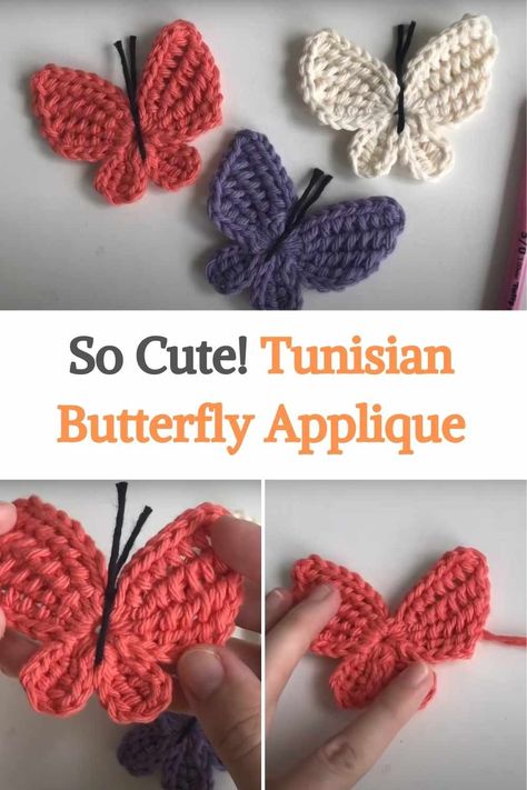 In this step-by-step video tutorial, you'll learn a super-easy way to crochet a cute little butterfly using a mixed Tunisian crochet technique. This one is perfect for appliques, hairpins, decor, gifts, and so much more. To make them you will need some worsted weight yarn in the colors of your choice and a 3mm hook. As many crochet projects here you'll start with a simple magic ring, from there you'll keep crocheting the rest of the body from the butterfly. This project is very simple and... Tunisian Crochet Butterfly, Tunisian Crochet Motifs, Easy Beginner Crochet Projects Simple, Simple Magic, Butterfly Jewellery, Butterfly Project, Crochet 101, Crochet Tunisian, Crochet Butterfly Pattern