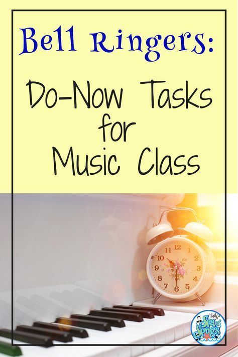 If you're looking for a way to start your music class off on the right note, look no further than "Bell Ringers: Do-Now Tasks for Music Class"! This collection of do-now activities is perfect for elementary music classes, and will get your students engaged and ready to learn from the very first bell. Click to read more! Music Class Activities Elementary, Bell Ringers For Elementary, Art Class Bell Ringers, Substitute Music Lesson Plans, Music Classroom Management Elementary, Middle School General Music, Music Classroom Management, Tempo Lessons Elementary Music, Music Education Activities