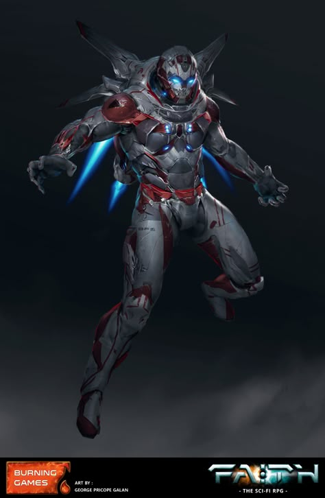 ArtStation - Battle Flying Suit, George Pricope-Galan尾焰参考 Futuristic Armor, Futuristic Robot, Futuristic Armour, Iron Man Art, Sci-fi Armor, Battle Armor, Power Armor, Cyberpunk Character, Dungeons And Dragons Homebrew