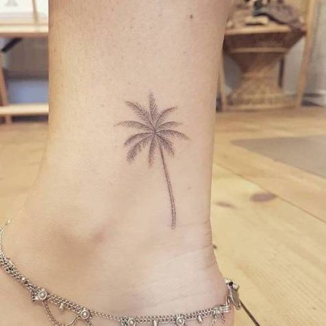 Small Tropical Tattoo, Palm Tree Tattoo Arm, Small Palm Tree Tattoo, Celtic Tree Tattoos, Palm Tree Tattoo Ankle, Pine Tattoo, Tree Tattoo Arm, Random Tattoos, Fineline Tattoos