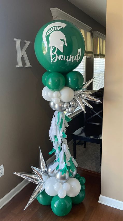 Bella Balloons - Macomb Twp., Michigan Graduation Party University, Balloon Tower, Graduation Backdrop, University Graduation, Class Reunion, Michigan State University, Balloon Columns, Balloon Wall, University Of Michigan