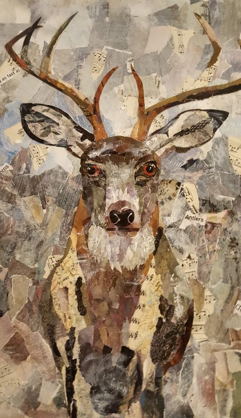 Deer Collage Art, Wildlife Collage Art, Animal Collage Art, Wildlife Collage, Collage Animals, Wildlife Magazine, Torn Paper Collage, Paper Collages, Art Commissions