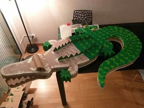 Cardboard Alligator, Crocodile Pinata, Crocodile Sculpture, Peter Pan Halloween, Crocodile Craft, Vbs Jungle, Homecoming Themes, Piñata Ideas, Vbs Themes