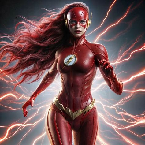 Lightning in Heels: The Flash Reimagined as a Woman ⚡ | AI Generated Images . Description: Witness the electrifying transformation of The Flash like never before! This stunning AI-generated image showcases a powerful reimagining of the fastest hero alive as a fierce woman. Perfect for fans of superhero art and digital creativity, this unique piece captures the speed, power, and grace of The Flash in a fresh, compelling way. Dive into the future of heroism with this must-see artwork, crafted ... Superhero Female, Jesse Quick, Flash Superhero, Superhero Cosplay, Fierce Women, Flash Gordon, Female Superhero, Into The Future, Superhero Art