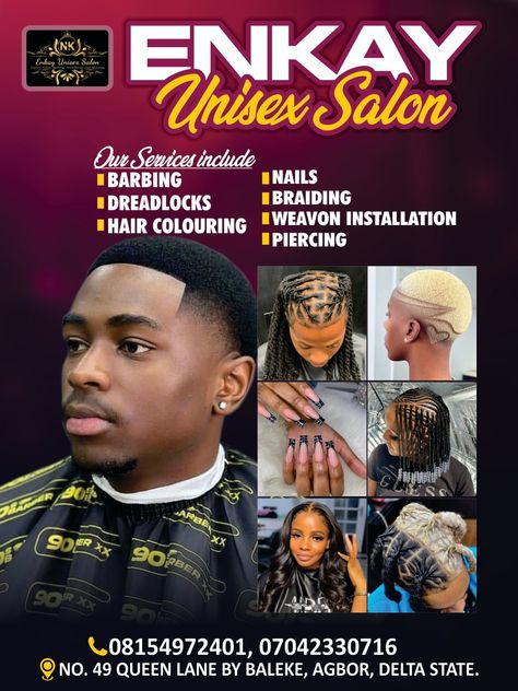 Banner designs Unisex Salon Flyer Design, Barbering Salon Flyer Design, Unisex Salon Poster Design, Saloon Banner Design, Unisex Salon Design, Flayer Designs, Salon Banner Design, Hair Poster Design, Hair Poster