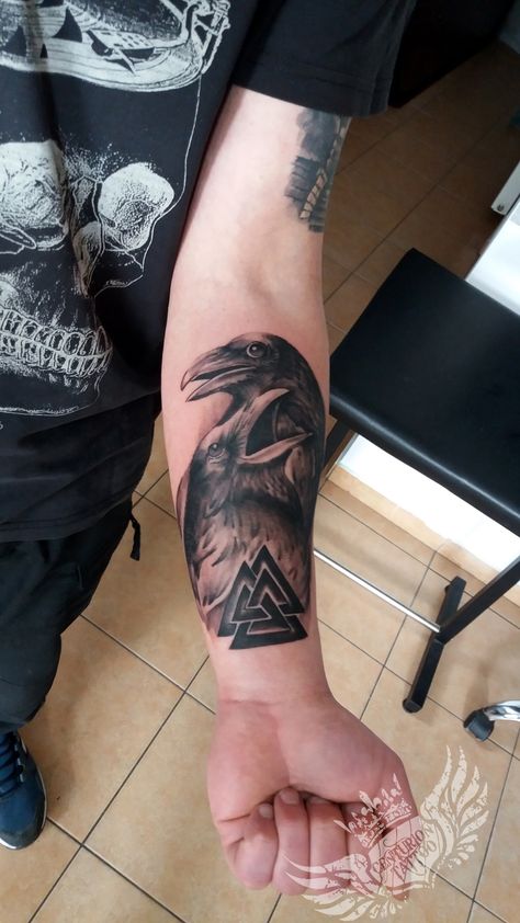 raven tattoo / valknut tattoo Valknut Tattoo, Nordic Tattoo, Raven Tattoo, Tattoos, Pins, Quick Saves