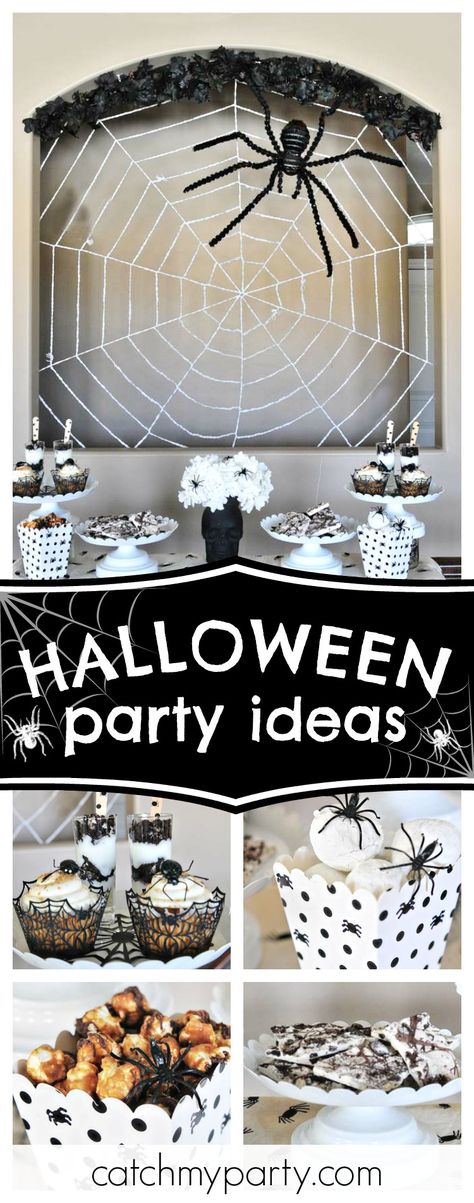 Check out this awesome spider themed Halloween party! The cupcakes are so cool!! See more party ideas and share yours at CatchMyParty.com #spiders #halloweenparty Spider Themed Party, Spider Party Ideas, Awesome Halloween Decorations, Cool Cupcakes, Haunted Decor, Spider Party, Halloween Theme Birthday, Cupcakes Halloween, Mexican Halloween